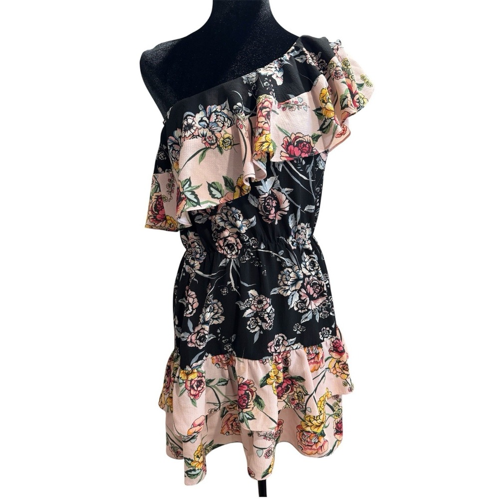 Aqua Capsule One Shoulder Floral Ruffle Mini Dress Size US S